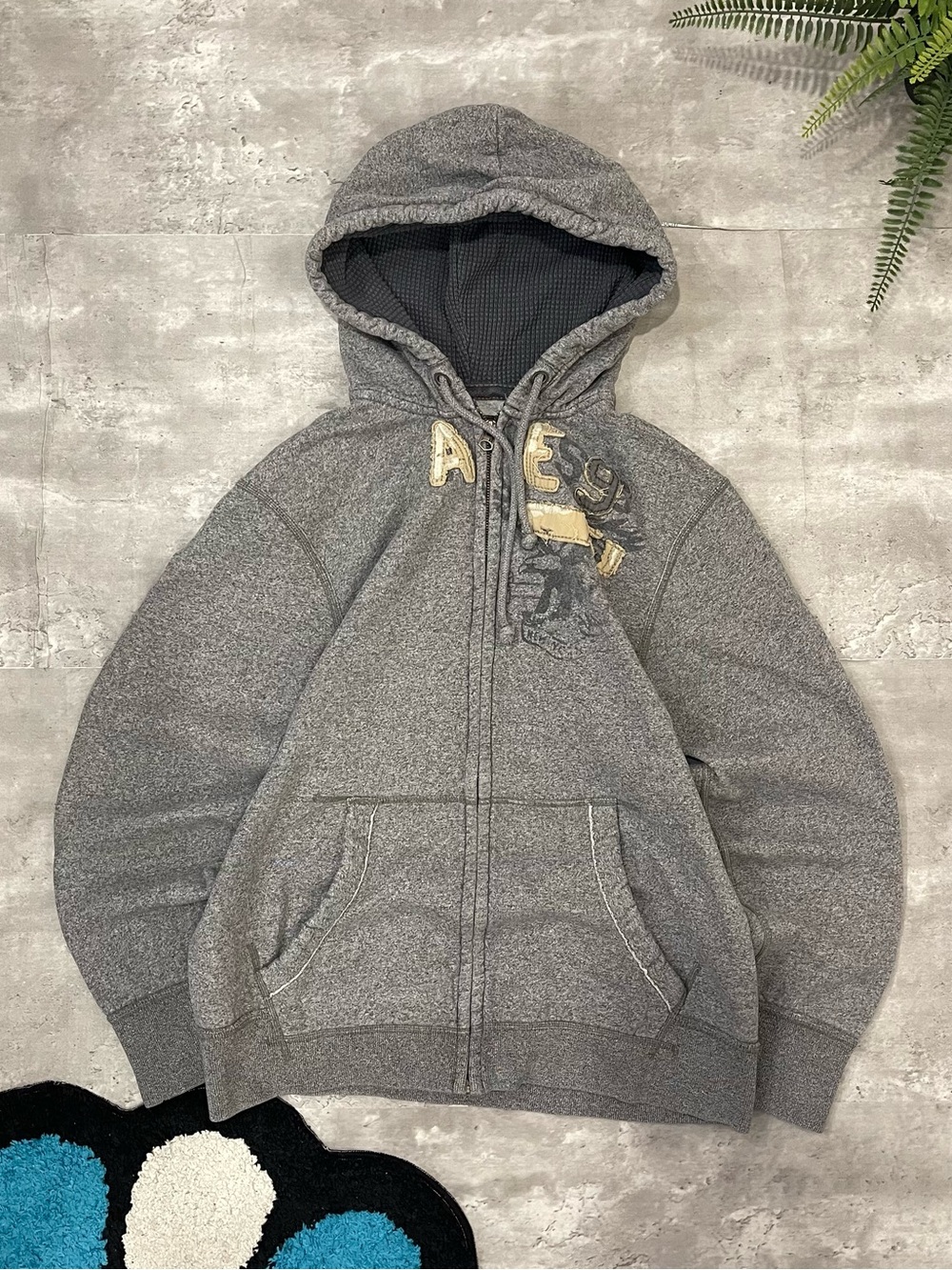 Vintage American Eagle Outfitters Full Zip Hoodie Gray Graphic Mens XL